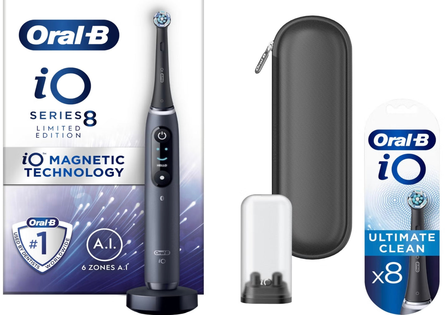 Oral B iO8 Black Electric Toothbrush with Zipper Case