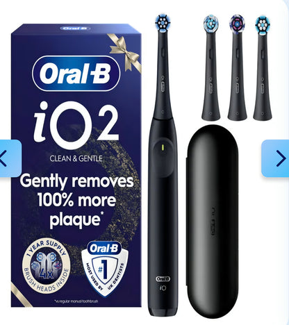 Oral-B iO2 Black Electric Toothbrush Holiday Gift Pack, Includes 4 Replacement Brush Heads!